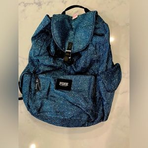 Victoria's Secret PINK Blue Glitter Bling Backpack Bookbag RARE NWT